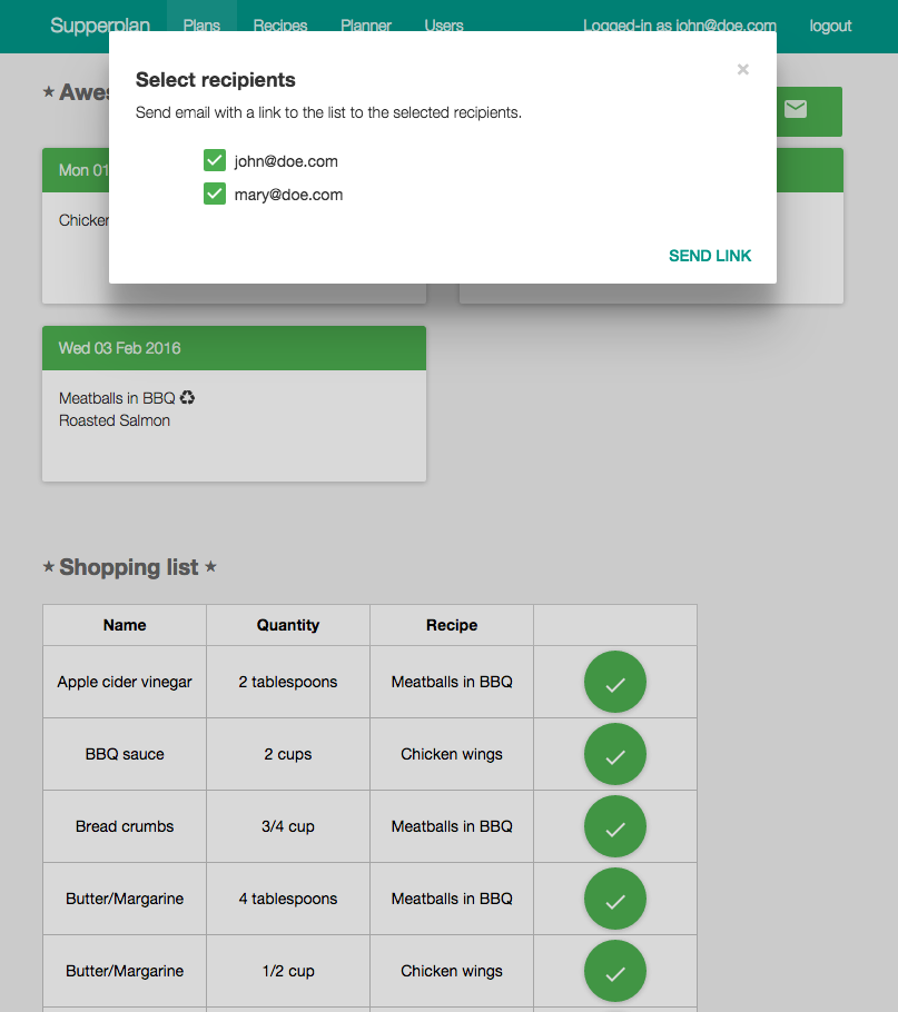 Supperplan Stored Recipes